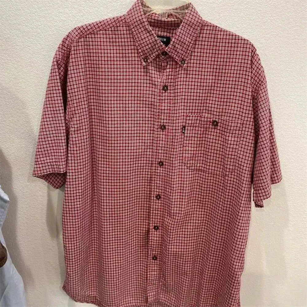 Lakin McKey Trading Co. Men's L Check Button-Up Shirt Short Sleeve Red Casual L